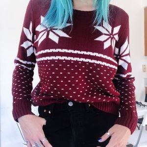 Ethnic Print Sweater Red Cozy Baggy